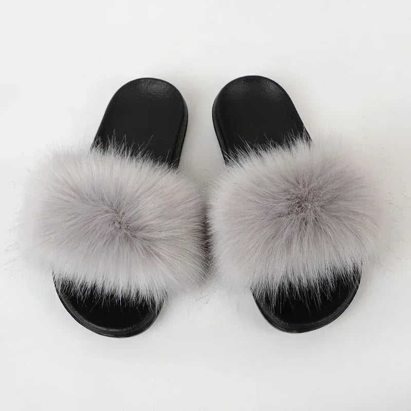 Faux Fox Fur Slippers Women Non Slip Plush Slippers - DanaFashionstore
