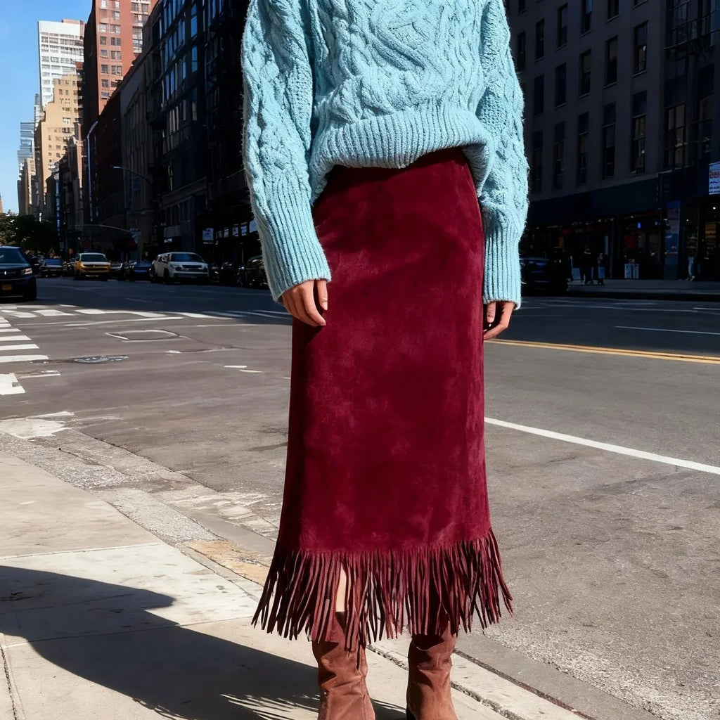Women's Fashionable Elegant Long Suede Skirt Comfortable Slim Fit - DanaFashionstore