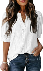Women's Summer Business Casual Blouse V-neck Short Sleeve Shirt - DanaFashionstore