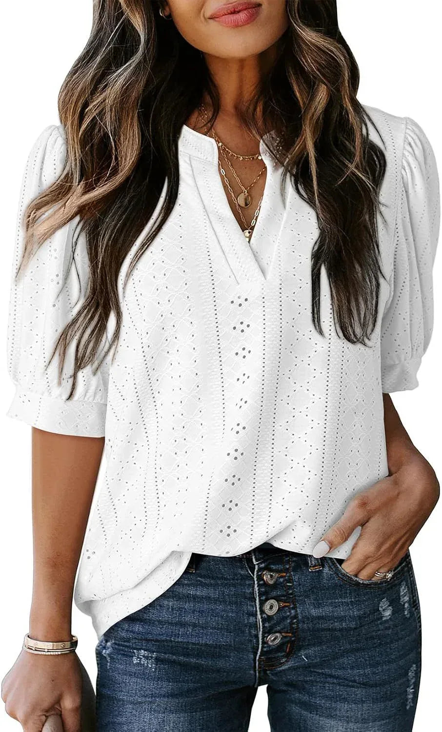 Women's Summer Business Casual Blouse V-neck Short Sleeve Shirt - DanaFashionstore