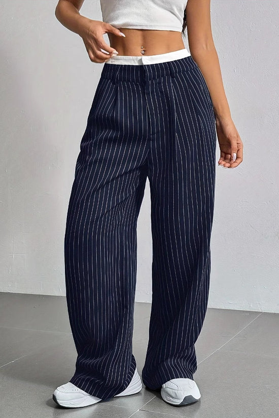 Stripe Printed Trousers Fashion High Waist Straight Leg Pants With Pocket Zipper Casual Suit Pants For Women