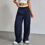 Stripe Printed Trousers Fashion High Waist Straight Leg Pants With Pocket Zipper Casual Suit Pants For Women - DanaFashionstore