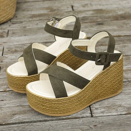 Wedge Sandals For Women Summer Casual Non-slip Cross-strap Platform Shoes With Hemp Heels Shoes - DanaFashionstore