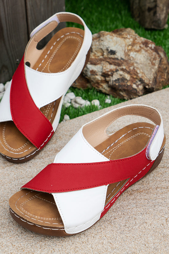 Summer Wedges Sandals With Colorblock Cross-strap Design Casual Thick-soled Roman Shoes For Women