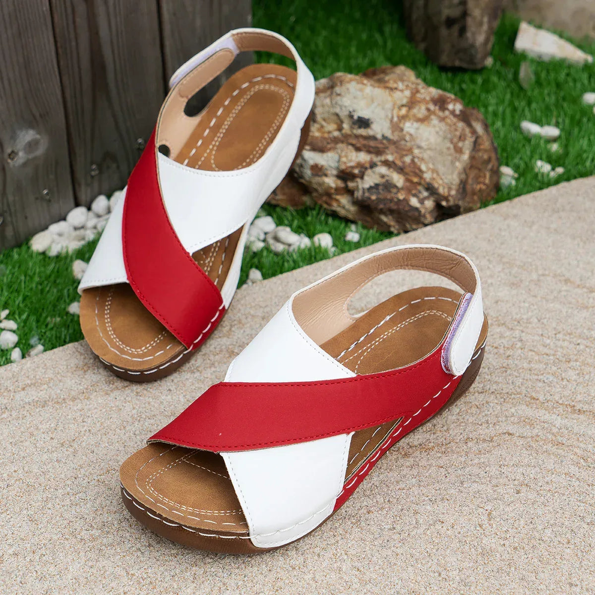 Summer Wedges Sandals With Colorblock Cross-strap Design Casual Thick-soled Roman Shoes For Women - DanaFashionstore