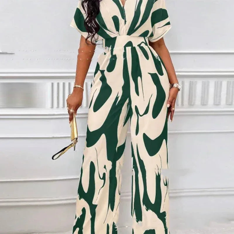 V-neck Loose Printed Long Jumpsuit - DanaFashionstore