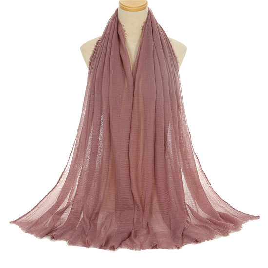 Pleated Viscose Yarn Monochrome Scarf Natural Wrinkled Cotton And Linen Burrs