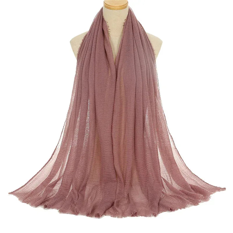 Pleated Viscose Yarn Monochrome Scarf Natural Wrinkled Cotton And Linen Burrs - DanaFashionstore