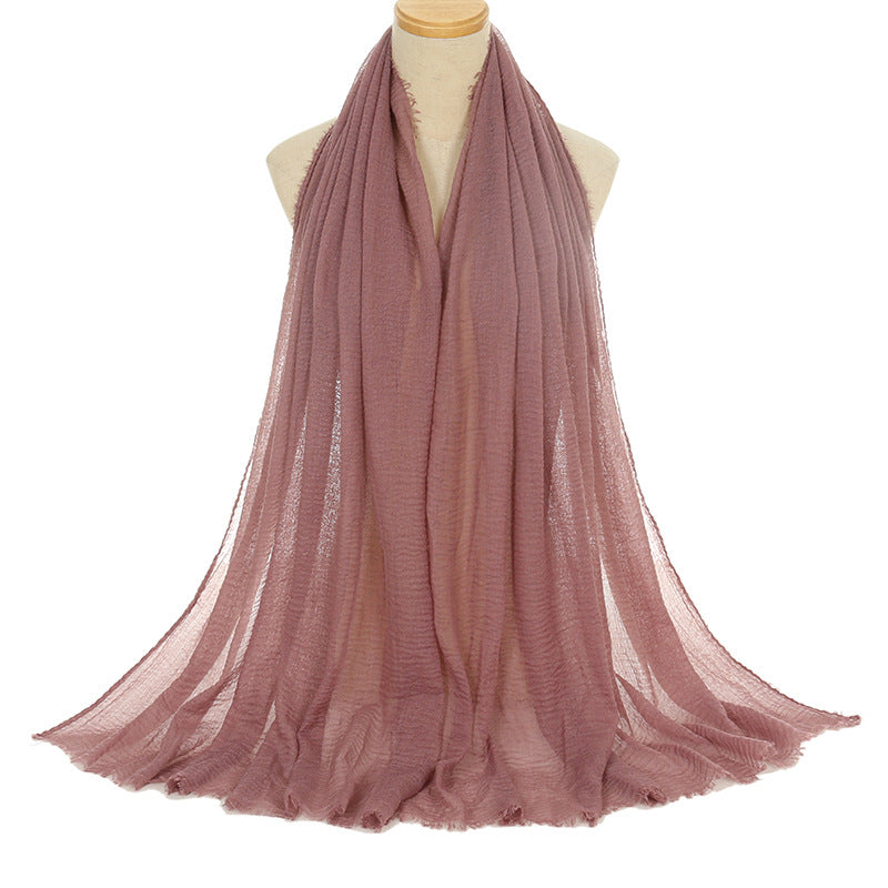 Pleated Viscose Yarn Monochrome Scarf Natural Wrinkled Cotton And Linen Burrs