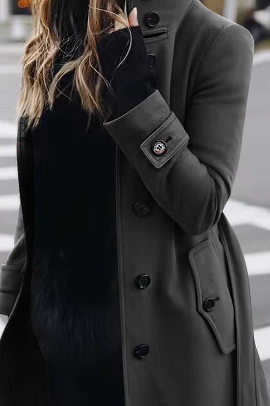 Autumn Winter New Woolen Coat Women's Slim Fit Cardigan Large Coat Women Long Sleeve Single Breasted Stand Collar Woolen Coat
