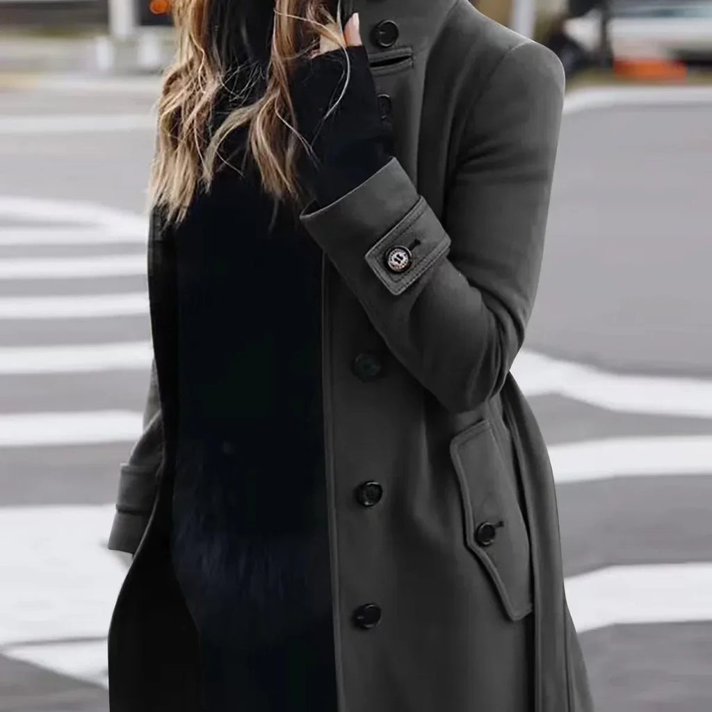 Autumn Winter New Woolen Coat Women's Slim Fit Cardigan Large Coat Women Long Sleeve Single Breasted Stand Collar Woolen Coat - DanaFashionstore