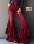 Denim-like Printed Multi-layer Ruffled Flared Pants - DanaFashionstore