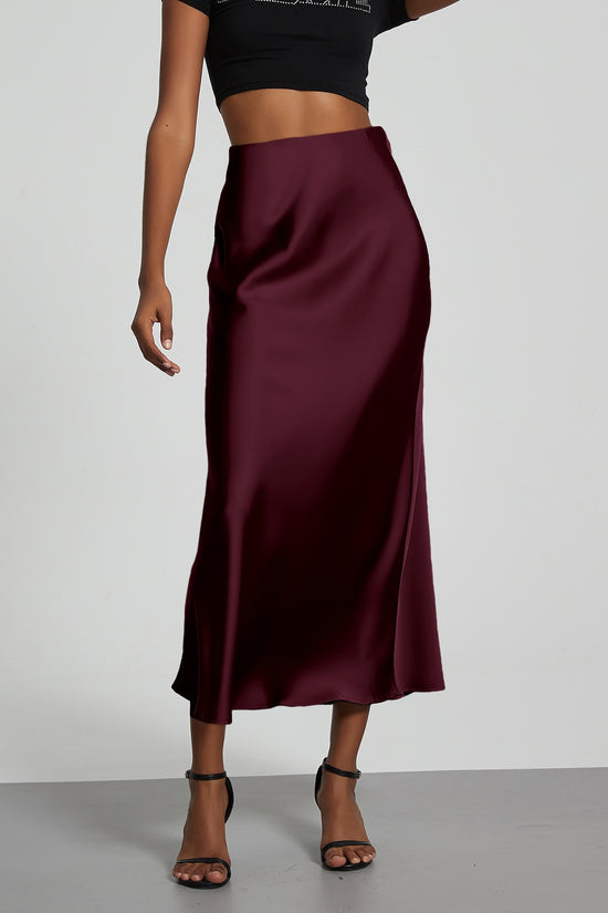 Women's Slim Fit Satin Skirt Fashion Chic Solid Long Skirt
