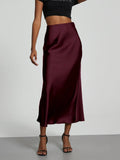 Women's Slim Fit Satin Skirt Fashion Chic Solid Long Skirt - DanaFashionstore