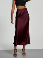Women's Slim Fit Satin Skirt Fashion Chic Solid Long Skirt - DanaFashionstore