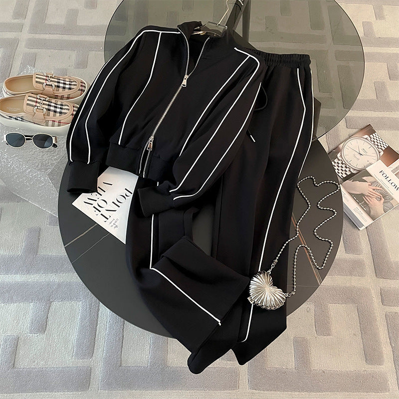 Slimming Youthful-looking Cardigan Long-sleeved Sweater Wide-leg Pants Two-piece Set