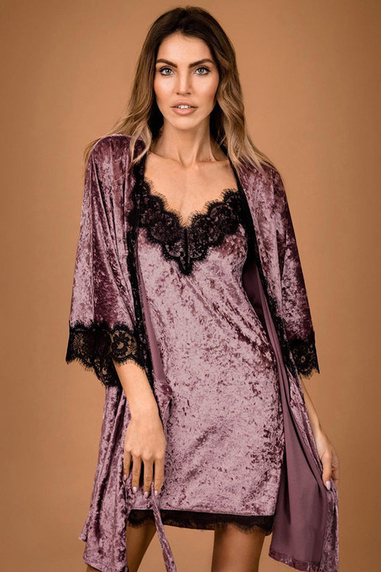 Gold Velvet Sling Lace Mid-length Nightdress Cardigan Waist Waist Nightgown - Dana Fashion