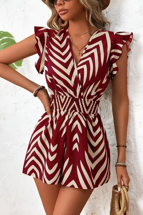 European And American Printed Overalls Women's V-neck Sleeveless Jumpsuit