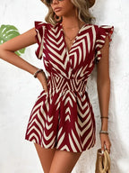 European American Printed Overalls 2026 - V-Neck Sleeveless Jumpsuit - DanaFashionstore