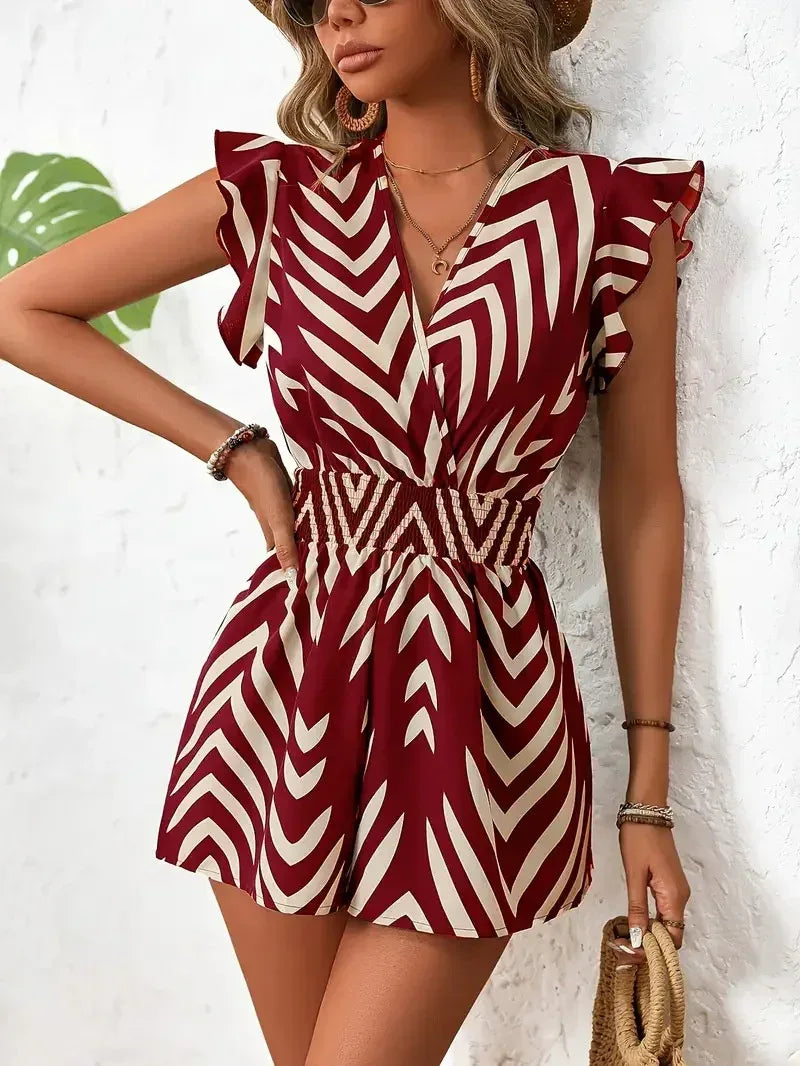 European American Printed Overalls 2026 - V-Neck Sleeveless Jumpsuit - DanaFashionstore