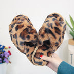 Cross-strap Fuzzy Slippers Leopard Plush House Shoes Flat Bedroom Slippers Slippers For Women - DanaFashionstore
