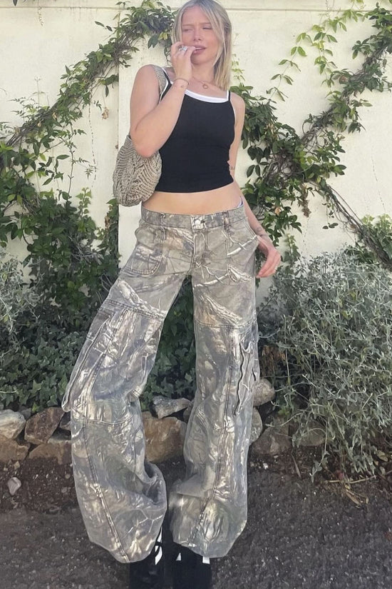 Casual Camouflage Cargo Pants Loose Overalls Summer Low Waist Straight Trousers With Pockets