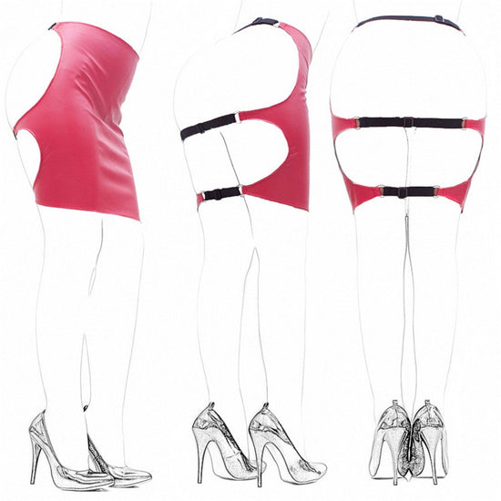 Aisle's Sexy Black Soft PU Sexy Tight-fitting Bag Field Training Short Skirt