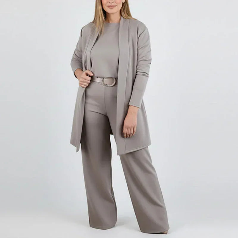Round Neck Long Sleeve Top Belt Comfortable Blouse And Pants - DanaFashionstore