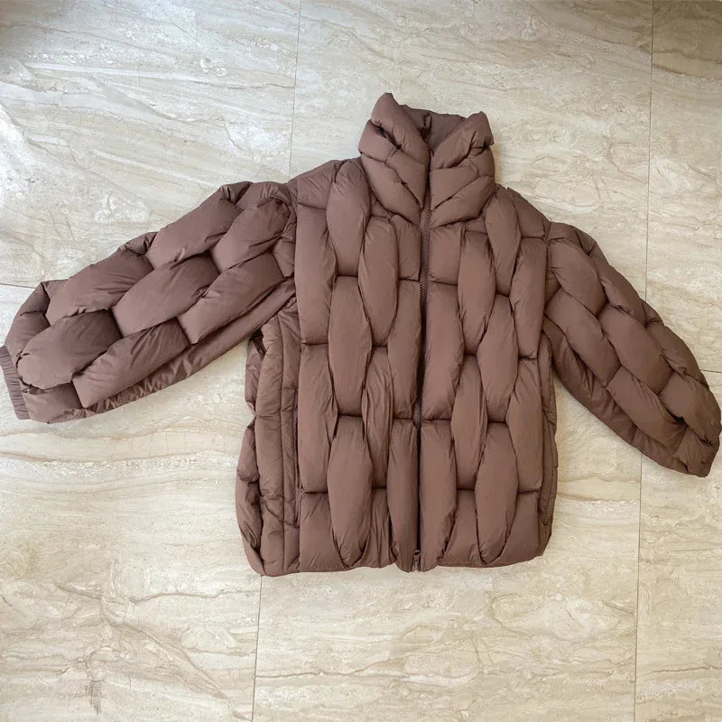 Plus Size Woven Twisted Down Cotton-Padded Jacket 2026 - Winter Coat - DanaFashionstore