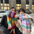Rainbow Dopamine Mohair Tassel Scarf - DanaFashionstore