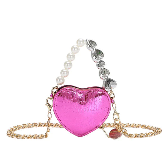 Mini Love-shape Pearls Handbag Fashion Cute Chain Lipstick Bag Women's Bright Candy Color Shoulder Messenger Bag - DanaFashionstore