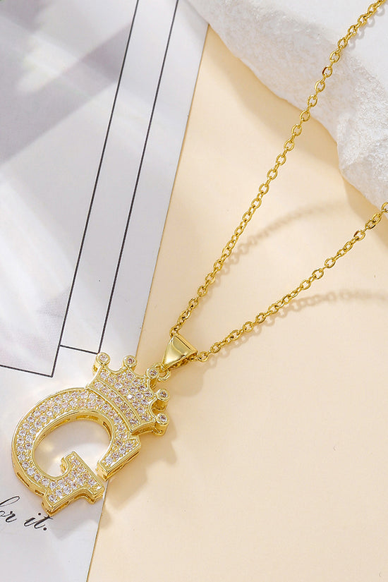 1PCS Fashionable Gold Diamond Crown Uppercase Letter Popular Pendant Necklace Suitable For Daily Use Festivals Parties Gifts Jewelry Set