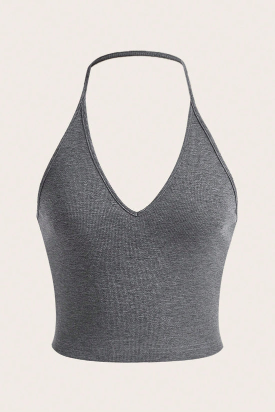 SHEIN EZwear Summer Solid Crop Halter Top