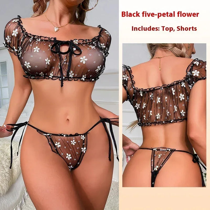 Mesh Petals Underwear Tube Top Panties Set - DanaFashionstore