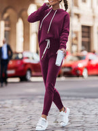 Hoodie With Drawstrings High Waist Trousers Casual Sweatshirt Two-piece Suit