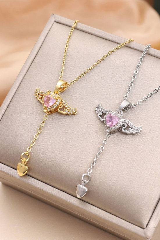 Moving Cupid Heart Angel Wings Tassel Necklace With Crystal Clavicle Chain Women Jewelry Gift Valentine's Day