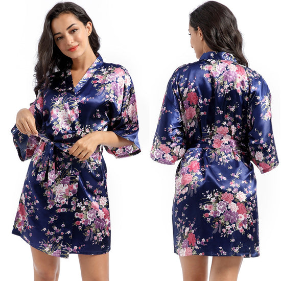 Home Short Cardigan Nightgown Plus Size Loose Silk Printing Morning Gowns - Dana Fashion