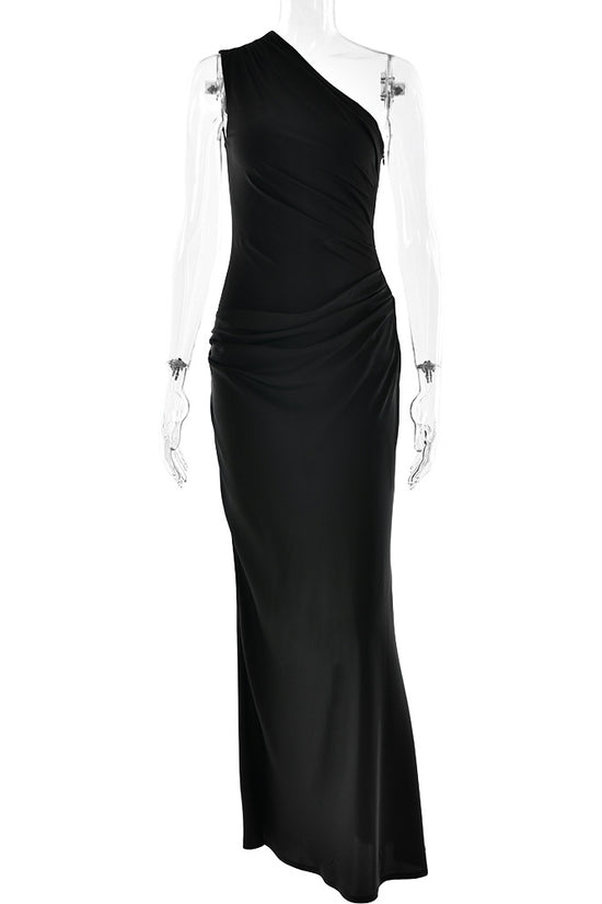 Satin Elegant Slim-fit One-shoulder Dress Sheath