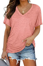 European And American T-shirt Solid Color Casual Loose-fitting V-neck Top - DanaFashionstore