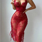 Lace Hollow Red Sexy Lingerie Dress 2026 - Topless Sheath Dress - DanaFashionstore