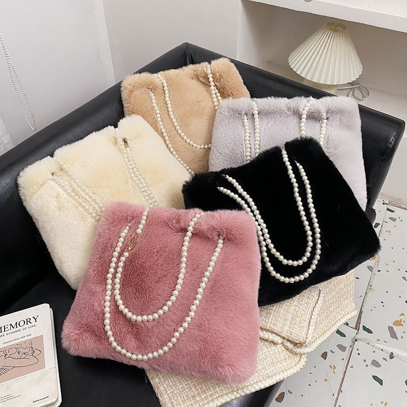 Women's Fashion Plush Pearl Shoulder Bag - Dana Fashion