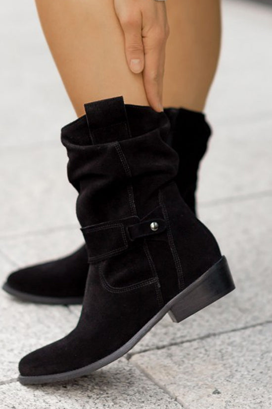 Ins Pointed Toe Mid-calf Boots Fashion Suede Zipper Western Boot Winter Shoes For Women