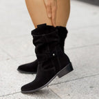 Ins Pointed Toe Mid-calf Boots Fashion Suede Zipper Western Boot Winter Shoes For Women - DanaFashionstore
