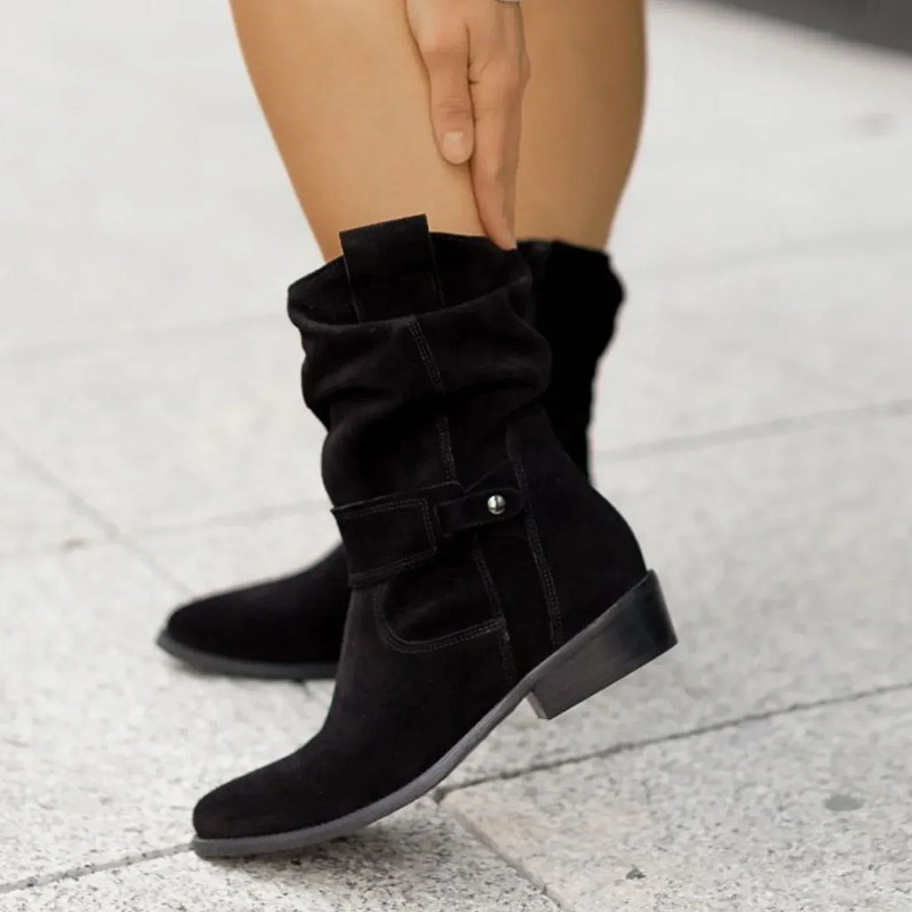 Ins Pointed Toe Mid-calf Boots Fashion Suede Zipper Western Boot Winter Shoes For Women - DanaFashionstore