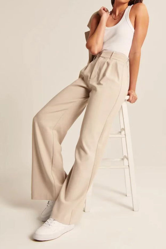 High Waist Straight Trousers With Pockets Wide Leg Casual Pants For Women