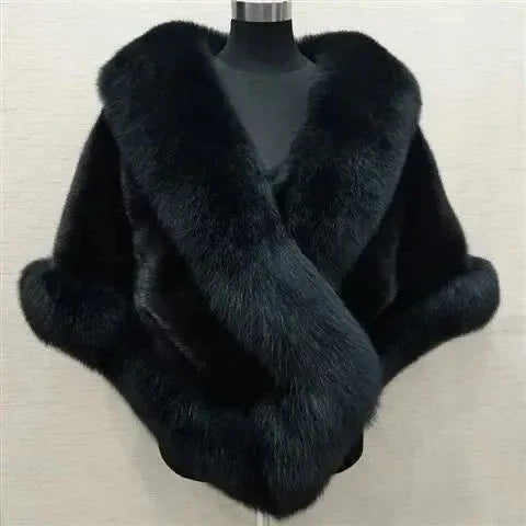 Imitated Mink Fox Fur Cape Coat Plus-sized Dress Shawl - DanaFashionstore