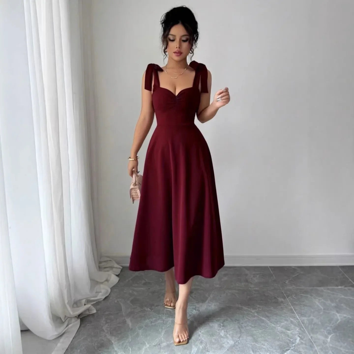 Lace-up Waist-cinching Maxi Dress - DanaFashionstore