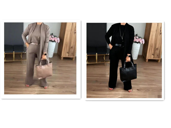 Round Neck Long Sleeve Top Belt Comfortable Blouse And Pants - DanaFashionstore