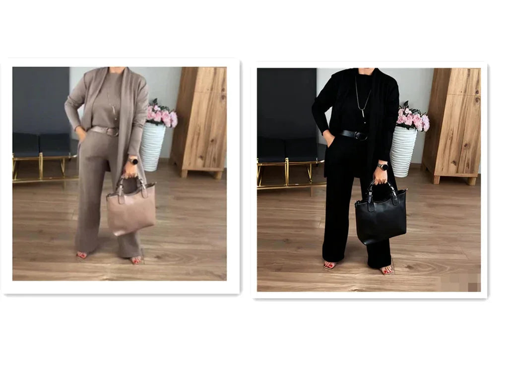 Round Neck Long Sleeve Top Belt Comfortable Blouse And Pants - DanaFashionstore