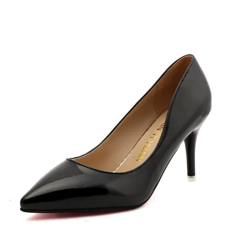Shallow Mouth Women's Shoes Pointed Toe All-match Patent Leather Women's Single Shoes - DanaFashionstore